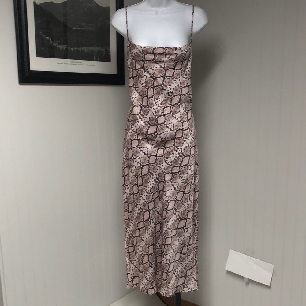 Women’s Banana Republic Elegant Slinky Pink Brown Snake Print Dress Size 10